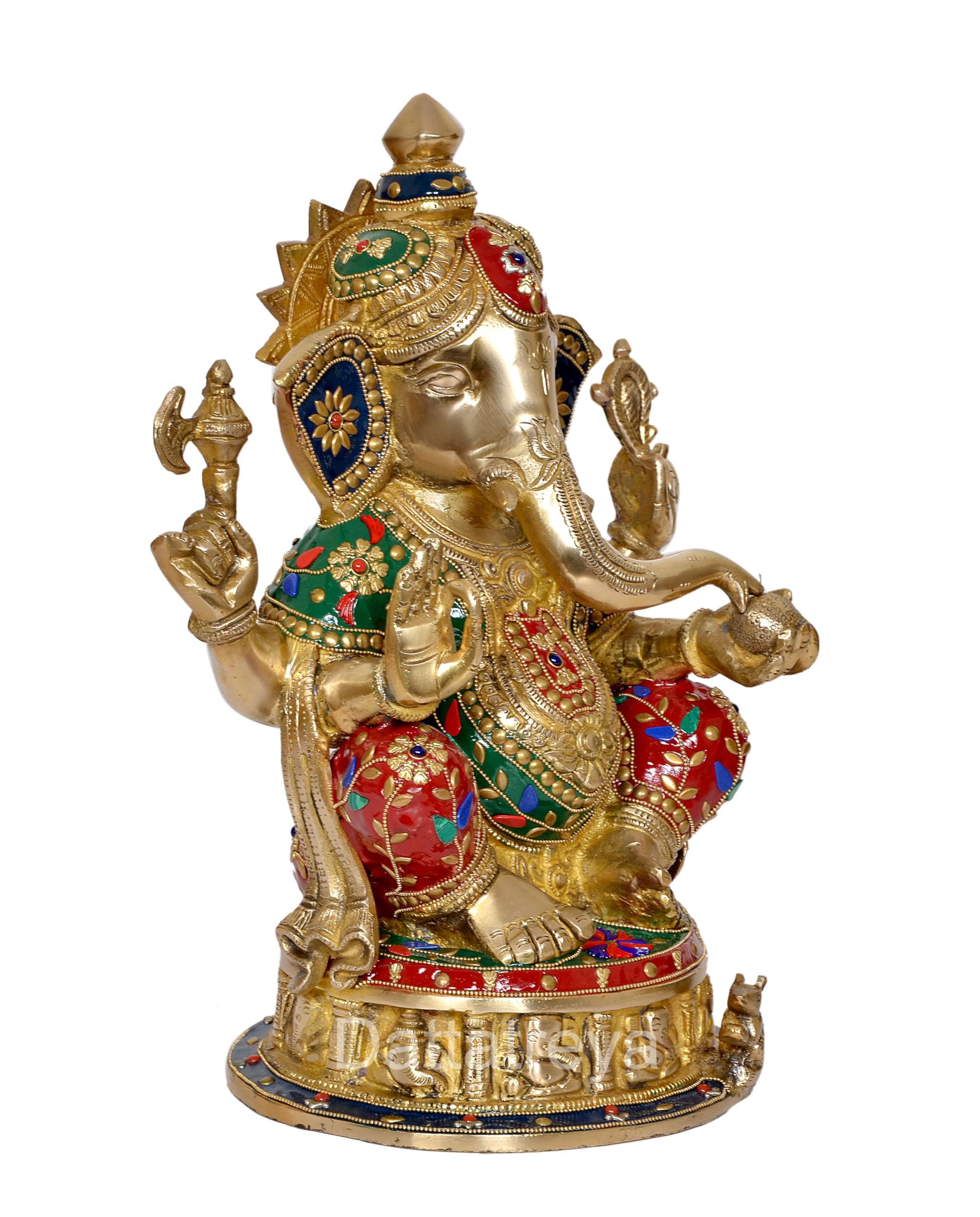 Dattatreya Brass Ganesh Statue - Handcrafted Lord Ganesha Idol For Home Decor And Pooja - Hindu God Ganapati Figurine (Height 14